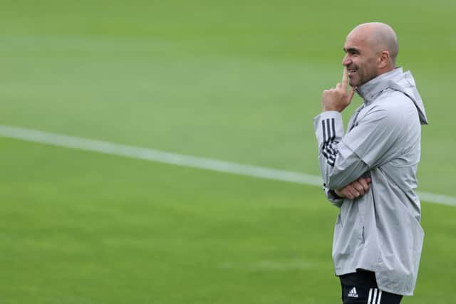 Belgium’s Spanish coach Roberto Martinez attends his team’s MD-1 training session at the team’s base camp in Tubize on July 1, 2021 on the eve of their UEFA EURO 2020 quarter-final football match against Italy.