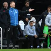 Assistant Head Coach Graeme Jones reacts from the technical area during the Premier League match between Newcastle United and Chelsea at St. James Park on October 30, 2021 in Newcastle upon Tyne, England. 