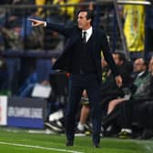 Unai Emery, Head Coach of Villarreal CF gives their side instructions during the UEFA Champions League group F match between Villarreal CF and BSC Young Boys at Estadio de la Ceramica on November 02, 2021 in Villarreal, Spain. 