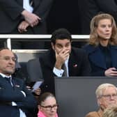 Amanda Staveley with her husband Mehrdad Ghodoussi react as the watch from the Directors Box during the Premier League match between Newcastle United and Chelsea at St. James Park on October 30, 2021 in Newcastle upon Tyne, England. 