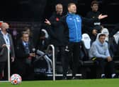 Interim manager Graeme Jones reacts from the technical area during the Premier League match between Newcastle United and Chelsea at St. James Park on October 30, 2021 in Newcastle upon Tyne, England. 