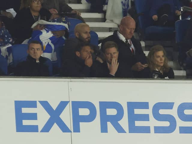 Eddie Howe, who has agreed to become manager of Newcastle United is seen watching the game from the stands during the Premier League match between Brighton & Hove Albion and Newcastle United at American Express Community Stadium on November 06, 2021 in Brighton, England. 