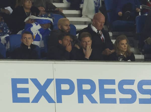 Eddie Howe, who has agreed to become manager of Newcastle United is seen watching the game from the stands during the Premier League match between Brighton & Hove Albion and Newcastle United at American Express Community Stadium on November 06, 2021 in Brighton, England. 