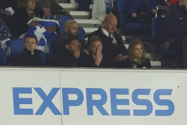 Eddie Howe, who has agreed to become manager of Newcastle United is seen watching the game from the stands during the Premier League match between Brighton & Hove Albion and Newcastle United at American Express Community Stadium on November 06, 2021 in Brighton, England. 