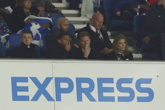 Eddie Howe, who has agreed to become manager of Newcastle United is seen watching the game from the stands during the Premier League match between Brighton & Hove Albion and Newcastle United at American Express Community Stadium on November 06, 2021 in Brighton, England.