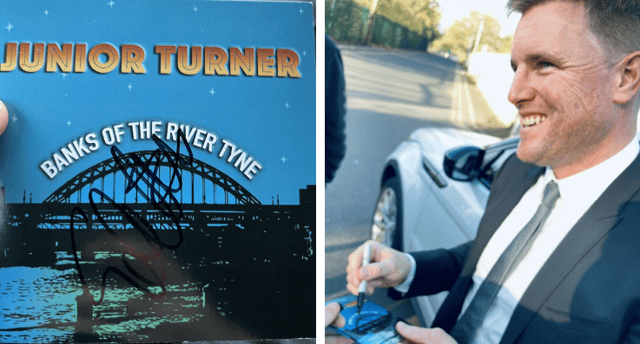 Eddie Howe signs a copy of the CD (Image: Junior Turner)