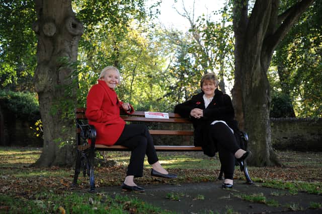 Councillors Anne Hetherington and Tracey Dixon and at a Happy to Chat bench in Whitburn’s Front Street