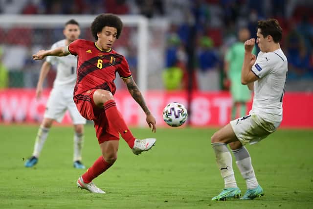 Axel Witsel of Belgium controls the ball during the UEFA Euro 2020 Championship Quarter-final match between Belgium and Italy at Football Arena Munich on July 02, 2021 in Munich, Germany.