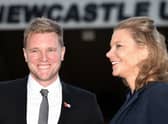 New Newcastle Head Coach Eddie Howe (c) pictured at his unveiling press conference with Director Amanda Staveley at St. James Park on November 10, 2021 in Newcastle upon Tyne, England.