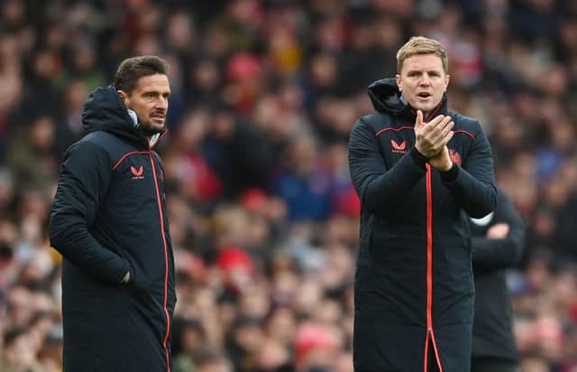 Newcastle United head coach Eddie Howe pictured alongside assistant coach Jason Tindall. (Photo by Shaun Botterill/Getty Images)
