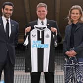 Newcastle United head coach Eddie Howe pictured at his unveiling with directors Amanda Staveley and Mehrdad Ghodoussi. (Photo by Stu Forster/Getty Images)