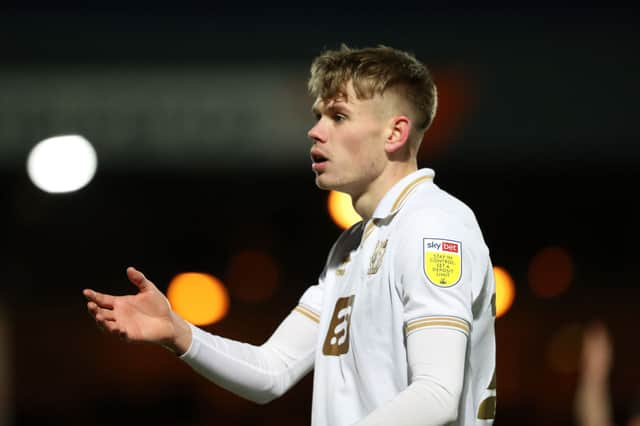 Lewis Cass of Port Vale in action during the Sky Bet League Two match between Port Vale and Hartlepool United at Vale Park on November 27, 2021 in Burslem, England. 