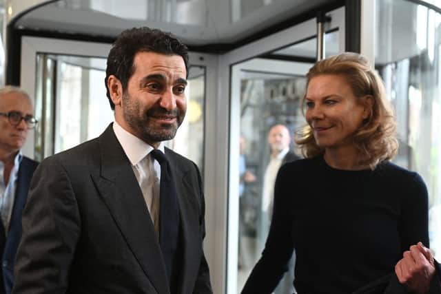 Newcastle United part-owners Amanda Staveley and Mehrdad Ghodoussi. (Photo by OLI SCARFF/AFP via Getty Images)