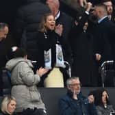 Newcastle United part-owner and director Amanda Staveley celebrates win over Burnley. (Photo by Stu Forster/Getty Images)