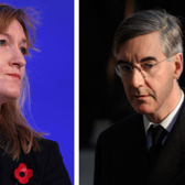 Allegra Stratton and Jacob Rees-Mogg are at the centre of the storm (Image: Getty Images)