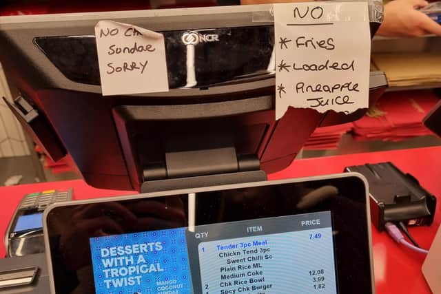 The till advertises a sundae next to a sign saying ‘NO sundae’