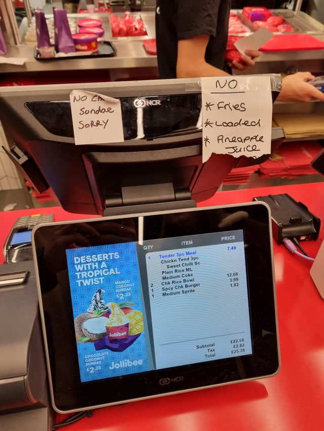 The till advertises a sundae next to a sign saying ‘NO sundae’