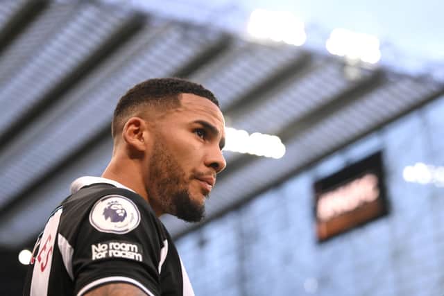 Newcastle captain Jamaal Lascelles looks on before the Premier League match between Newcastle United and Burnley at St. James Park on December 04, 2021 in Newcastle upon Tyne, England. 