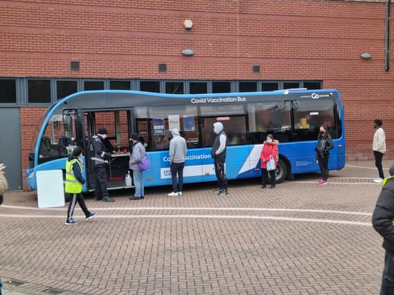 A Covid vaccination bus in Byker on Wednesday