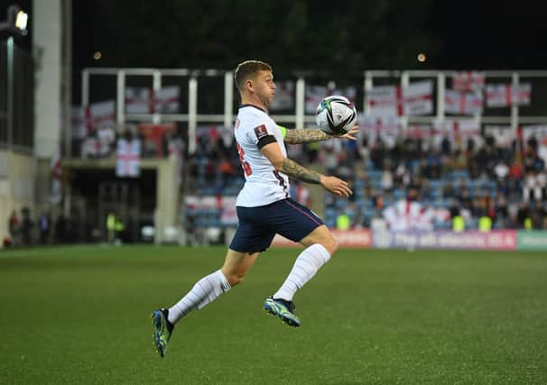 Kieran Trippier of England in action during the 2022 FIFA World Cup Qualifier match between Andorra and England at Estadi Nacional on October 09, 2021 in Andorra la Vella, Andorra. 