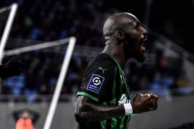 Lens’ Ivorian midfielder Seko Fofana celebrates scoring his team’s second goal during the French L1 football match between Clermont Foot 63 and Lens (RCL) at Stade Gabriel Montpied in Clermont-Ferrand, central France on December 1, 2021. 