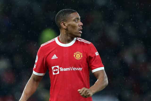 Anthony Martial of Manchester United in action during the Premier League match between Manchester United and  Arsenal at Old Trafford on December 2, 2021 in Manchester, England.