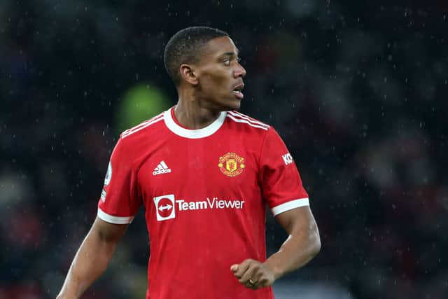 Anthony Martial of Manchester United in action during the Premier League match between Manchester United and Arsenal at Old Trafford on December 2, 2021 in Manchester, England.
