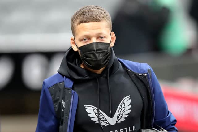 Dwight Gayle of Newcastle United arrives at the stadium prior to the Premier League match between Newcastle United and Manchester United at St. James Park on December 27, 2021 in Newcastle upon Tyne, England.