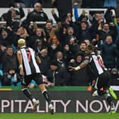 Newcastle United star Allan Saint-Maximin celebrates his goal against Watford.