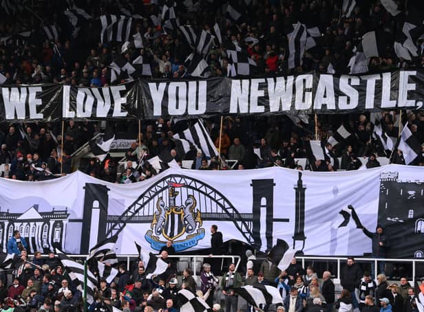 <p>Newcastle United fans show their support during the Premier League match between Newcastle United and Watford at St. James Park on January 15, 2022 in Newcastle upon Tyne, England. </p>