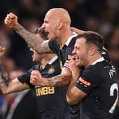 Newcastle United midfielder Jonjo Shelvey celebrates his winning goal at Leeds. 