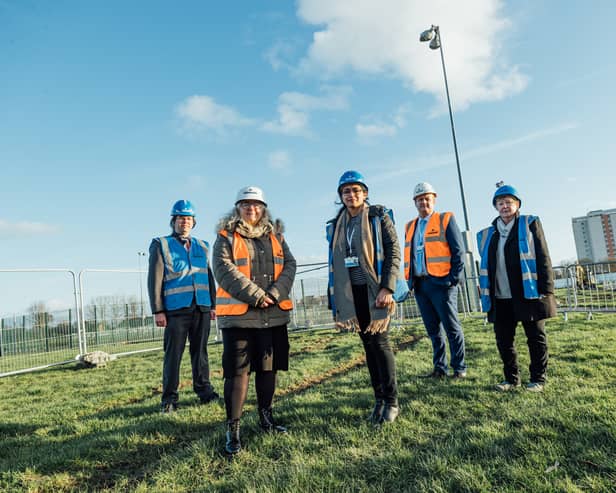Cllr John-Paul Stephenson, Cabinet Member for Public Health and Culture, is joined by ward members and parish councillors at the launch of the development at Blakelaw