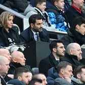 Newcastle United’s English minority owner Amanda Staveley (L) and her husband Mehrdad Ghodoussi (C) watch the action during the English Premier League football match between Newcastle United and Watford at St James’ Park in Newcastle-upon-Tyne, north-east England on January 15, 2022. 