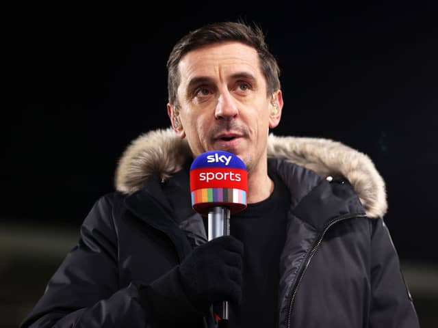 Sky Sports Broadcaster Gary Neville speaks ahead of the Premier League match between Brentford and Watford at Brentford Community Stadium on December 10, 2021 in Brentford, England.