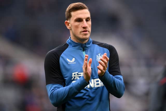 Chris Wood of Newcastle United applauds fans prior to the Premier League match between Newcastle United and Watford at St. James Park on January 15, 2022 in Newcastle upon Tyne, England.