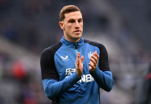 Chris Wood of Newcastle United applauds fans prior to the Premier League match between Newcastle United and Watford at St. James Park on January 15, 2022 in Newcastle upon Tyne, England.