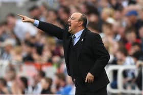 Newcastle manager Rafa Benitez reacts during the Premier League match between Newcastle United and Southampton FC at St. James Park on April 20, 2019 in Newcastle upon Tyne, United Kingdom. 