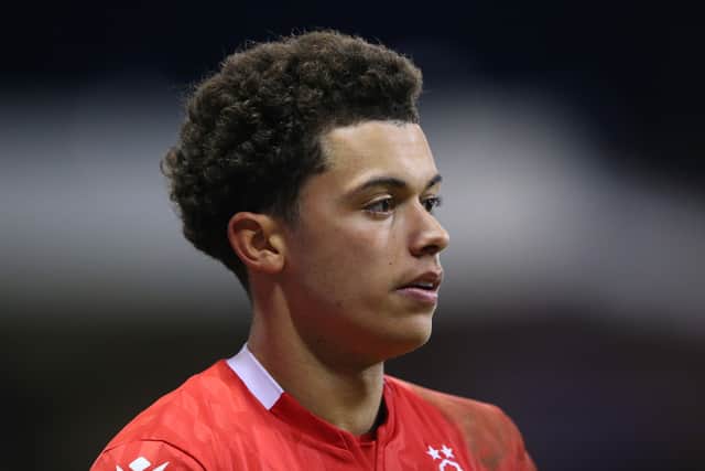 Brennan Johnson of Nottingham Forest looks on during the Emirates FA Cup Fourth Round match between Nottingham Forest and Leicester City at City Ground on February 06, 2022 in Nottingham, England