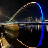 The Gateshead Millennium Bridge in blue and yellow (Image: Toby Bryant / NewcastleWorld)