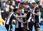 Newcastle United celebrate Ryan Fraser’s opener against Brighton. (Photo by Ian MacNicol/Getty Images)
