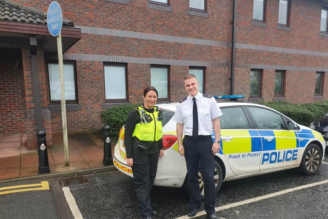 Superintendent Barrie Joisce with PC Lisa Robertson outside Southwick Police Station