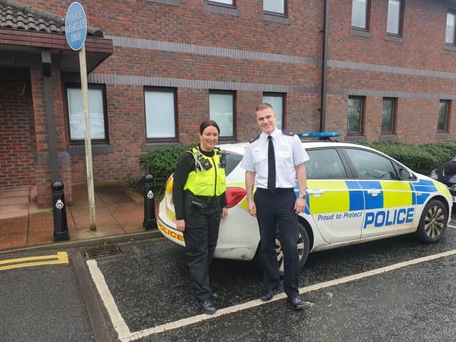 Superintendent Barrie Joisce with PC Lisa Robertson outside Southwick Police Station