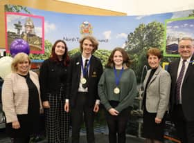 MP Mary Glindon, previous Young Mayor Suzie McKenzie, new Young Mayor Max Godfrey, new Member of Youth Parliament Hannah Clark McKeran, Elected Mayor Norma Redfearn and MP Alan Campbell 