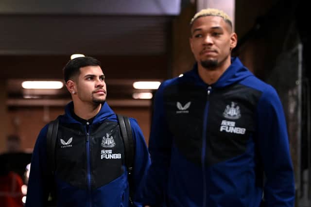 Newcastle United midfielders Bruno Guimaraes and Joelinton.