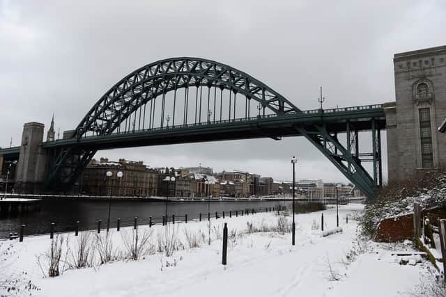 Snow settles on Newcastle Quayside in January 2013.
