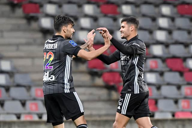 Bruno Guimaraes and Lucas Paqueta pictured together at Lyon. 