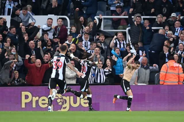 Newcastle United winger Miguel Almiron scores against Crystal Palace.