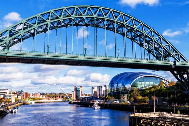 Classic view of the Iconic Tyne Bridge spanning the River Tyne between Newcastle and Gateshead