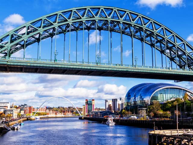 Classic view of the Iconic Tyne Bridge spanning the River Tyne between Newcastle and Gateshead