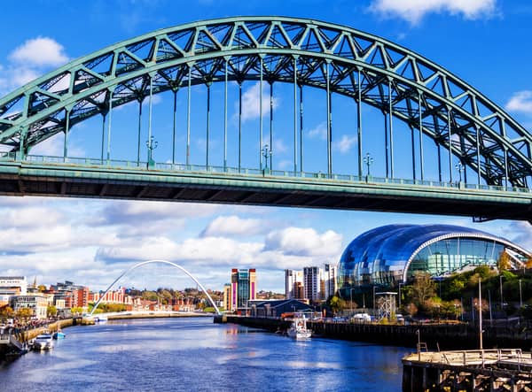 Classic view of the Iconic Tyne Bridge spanning the River Tyne between Newcastle and Gateshead